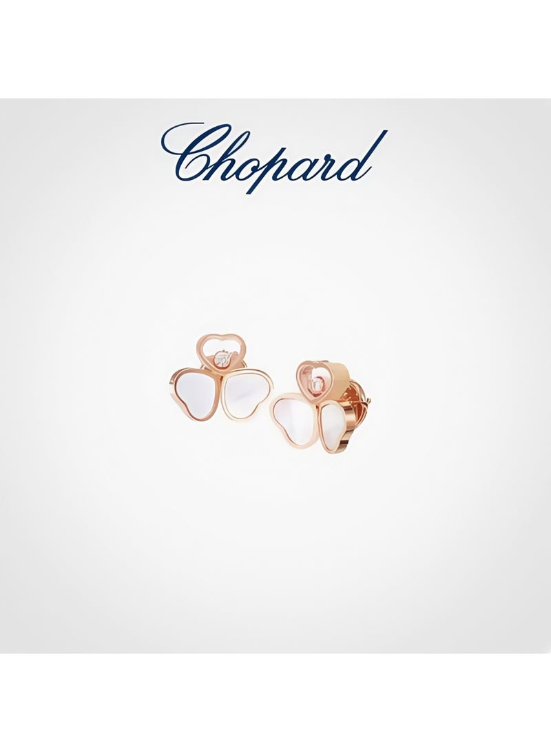 Chopard 18K Rose Gold White Mothershell Diamond Stud Earrings Women's Clover Gift - Image 1