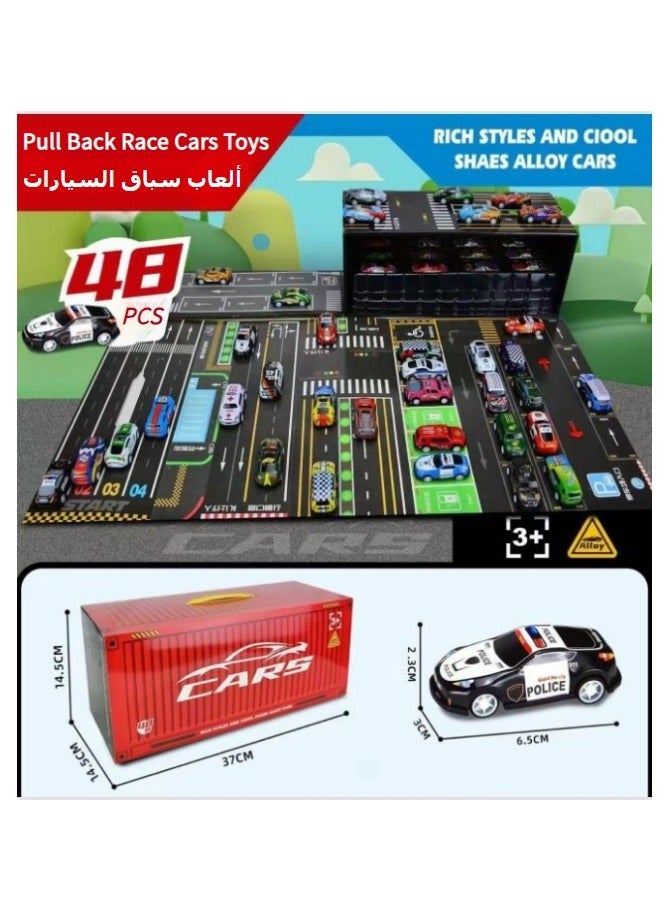 Toy Cars for Kids,48 Pull Back Race Cars Toys,Container Storage Box,Casting Metal Toy Cars Set,Dinosaur and Racing Pattern,Small Cars for Toddlers 3-12  - Image 2