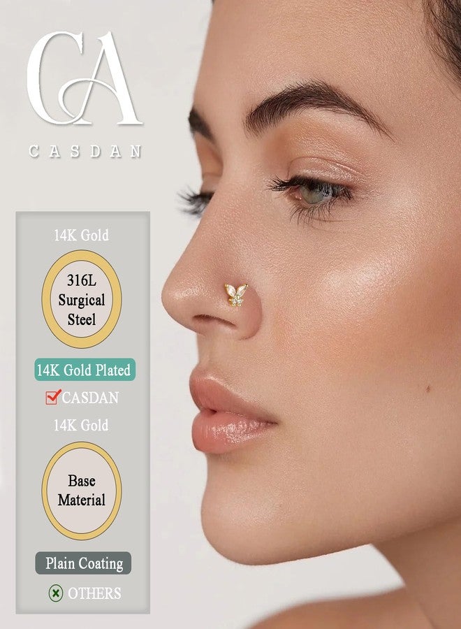 CASDAN 20Pcs 20G Surgical Steel Dangle Nose Rings for Women L Shaped Dangling Nose Rings Studs Hoops Stainless Steel Flower Butterfly Moon Dangle Nose Piercing Jewelry(Gold/Silver Color) - Image 2
