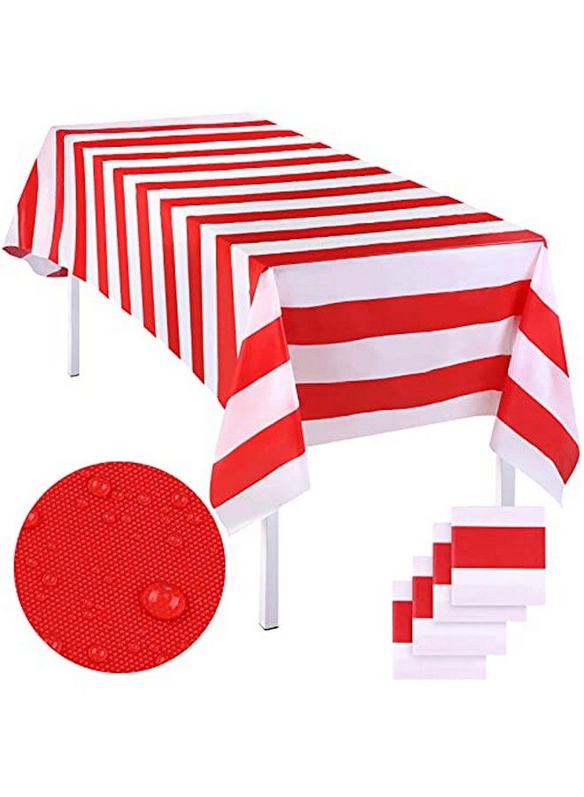 Elcoho 4 Pack Plastic Red And White Stripes Carnival Circus Tablecloths For Movie Night Decorations Baseball Party Decorations - Image 1