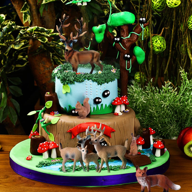 SIENON 7Pcs Forest Animals Figures Toys  Woodland Animals Figurines  Miniature Animals Toys with Deer Family  Elk  Fox  Rabbit  Squirrel for Woodland Theme Cake Cupcake Toppers Christmas Party D?cor - Image 3