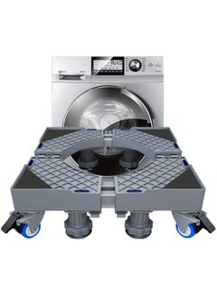 Multi-functional Double Tube Washing Machine Base, Refrigerator Stand with Movable Roller, Grey - 8 Strong Feet & 4 Locking Rubber Swivel