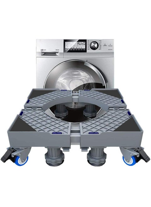 Multi-functional Double Tube Washing Machine Base, Refrigerator Stand with Movable Roller, Grey - 8 Strong Feet & 4 Locking Rubber Swivel