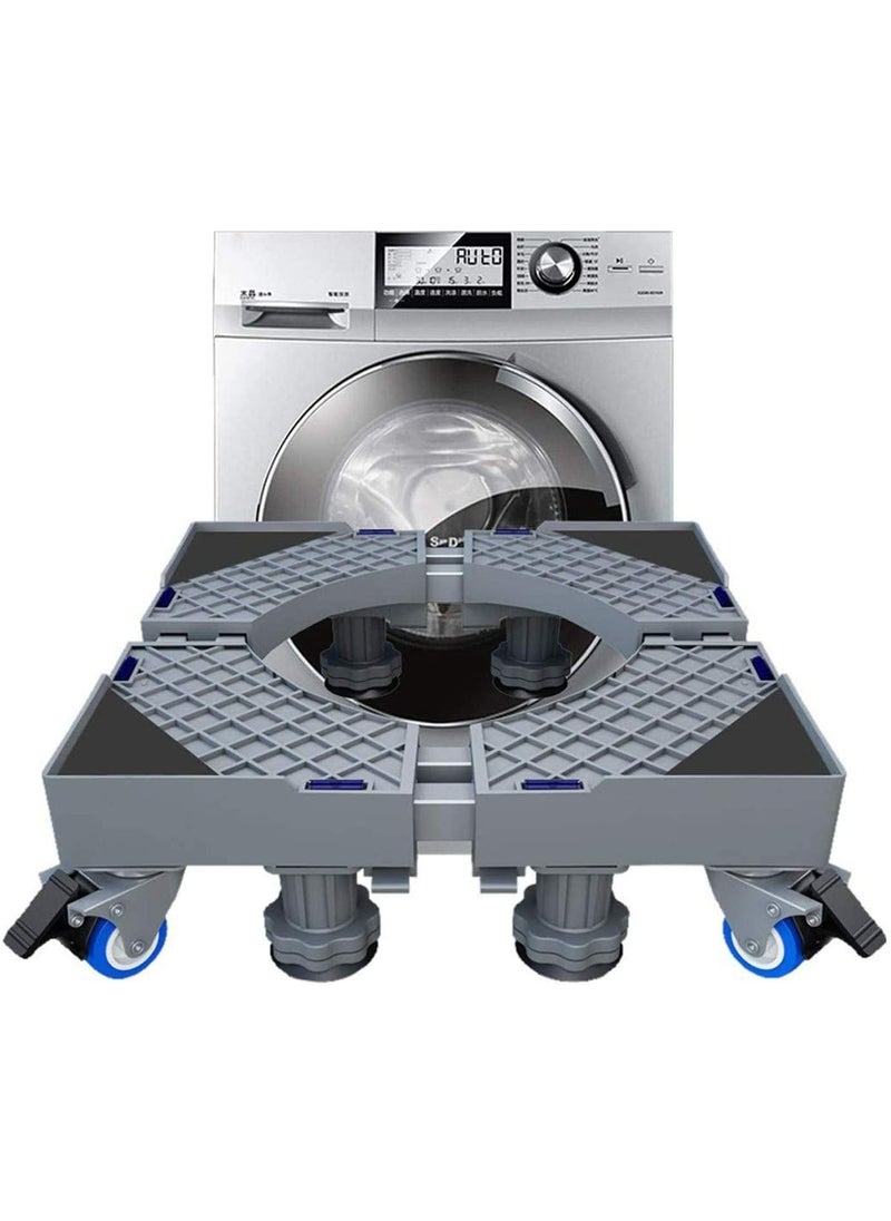 Arabest - Multi-functional Double Tube Washing Machine Base, Refrigerator Stand with Movable Roller, Grey - 8 Strong Feet & 4 Locking Rubber Swivel - Image 1