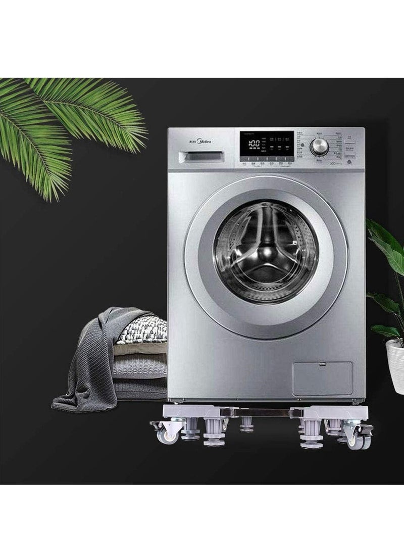 Arabest - Multi-functional Double Tube Washing Machine Base, Refrigerator Stand with Movable Roller, Grey - 8 Strong Feet & 4 Locking Rubber Swivel - Image 1
