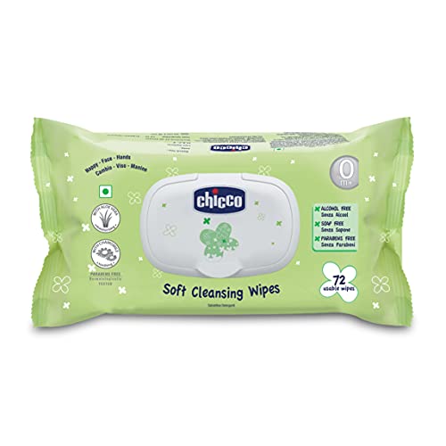 Chicco Baby Moments Soft Cleansing Baby Wipes, Ideal for Nappy, Face and Hand, Dermatologically Tested, Paraben Free, Fliptop Pack (72 Sheets), White - Image 1