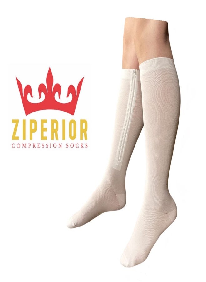 Ziperior جوارب ضاغطة مغلقة من الأمام من زيبيريور، ضغط 15-20 مم زئبق، لون أبيض، كحلي، رمادي، بسحاب داخلي (أبيض، مقاس 3XL) - Image 2
