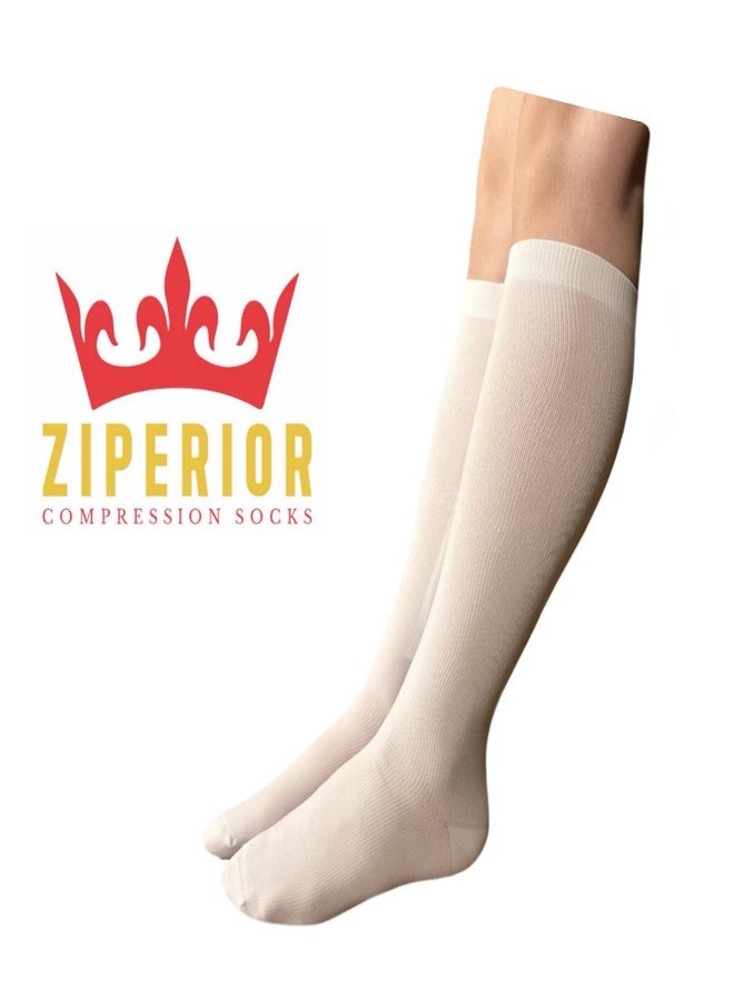 Ziperior جوارب ضاغطة مغلقة من الأمام من زيبيريور، ضغط 15-20 مم زئبق، لون أبيض، كحلي، رمادي، بسحاب داخلي (أبيض، مقاس 3XL) - Image 3
