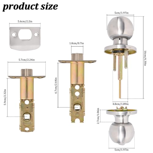 Keweilian High-Security Stainless Steel Round Ball Door Handle with Lock & Key,Door knob for Front Door, Bedroom, and Interior, Easy Installation(Silver) - Image 2