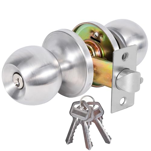 Keweilian High-Security Stainless Steel Round Ball Door Handle with Lock & Key,Door knob for Front Door, Bedroom, and Interior, Easy Installation(Silver) - Image 1