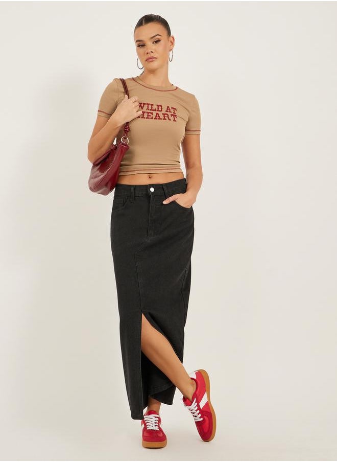 Styli - Slogan Print Contrast Stitch Fitted T-Shirt - Image 1