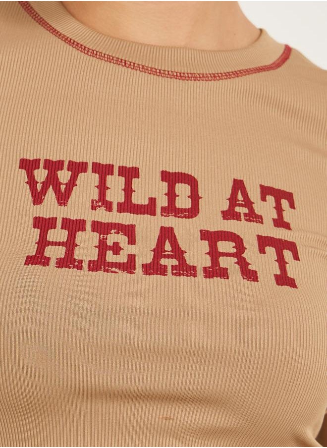 Styli - Slogan Print Contrast Stitch Fitted T-Shirt - Image 1
