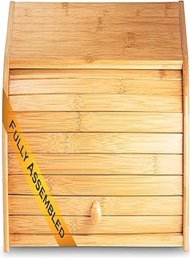 KLEE UTENSILS Large Natural Bamboo Roll Top Wood Bread Box for Kitchen Countertop - Farmhouse Style Bread Boxes for Countertop NO ASSEMBLY Required