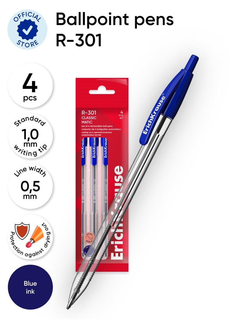 ErichKrause - Set of 4 ballpoint pens R-301 Matic Classic 1.0, ink color: blue (in polybag) - Image 1