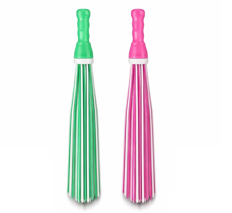 FRESHOME Heavy-Duty Kharata Plastic Bathroom Broom|250 Gm|22 Inches With 60 Bristles|For Cleaning Floor And Bathroom,Wet And Dry Floor Cleaning Fiber Broom Hard Bristle Plastic|Pack Of 2,Multicolour - Image 1