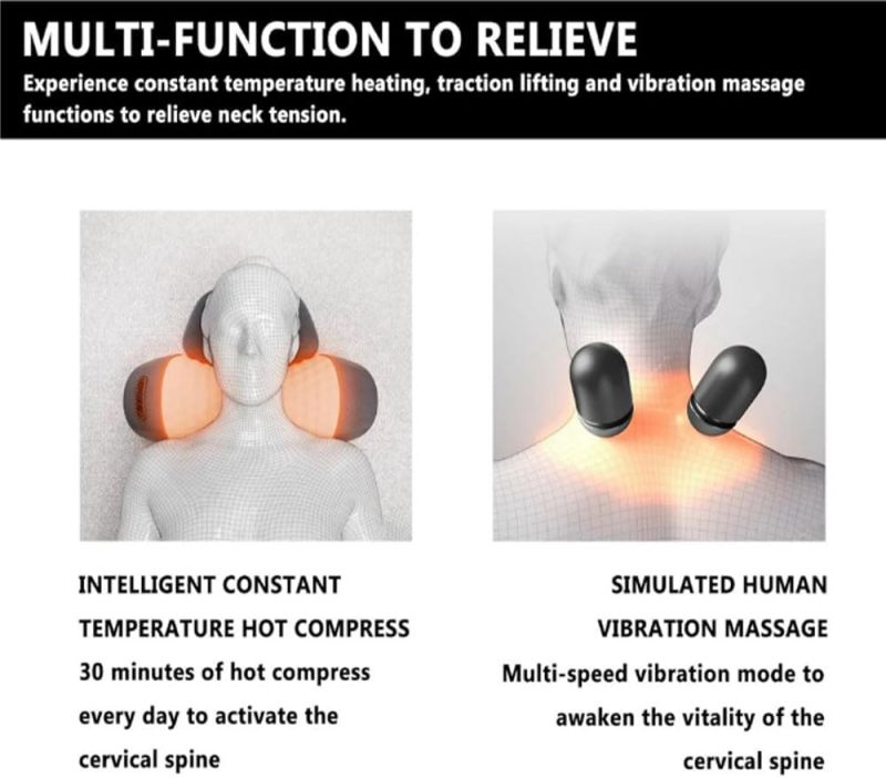 3 In 1 Heated Neck Massager Light Gray: 26° Cervical Traction, Electric Airbag Lifting, Simulated Muscle Relaxation Massage for Neck Shoulder Back Pain Relief, Home Office Travel Use - Image 4