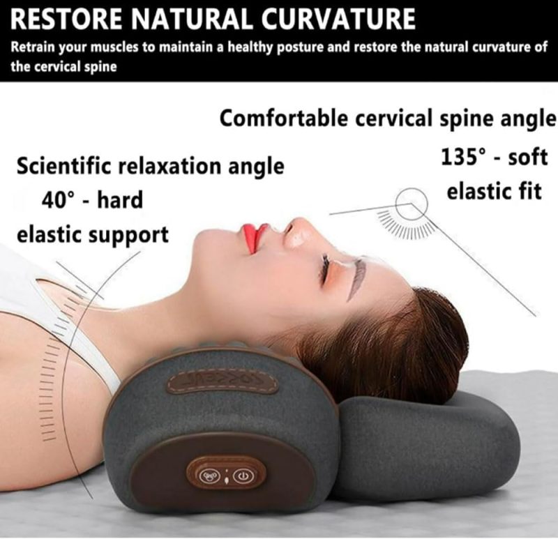 3 In 1 Heated Neck Massager Light Gray: 26° Cervical Traction, Electric Airbag Lifting, Simulated Muscle Relaxation Massage for Neck Shoulder Back Pain Relief, Home Office Travel Use - Image 5