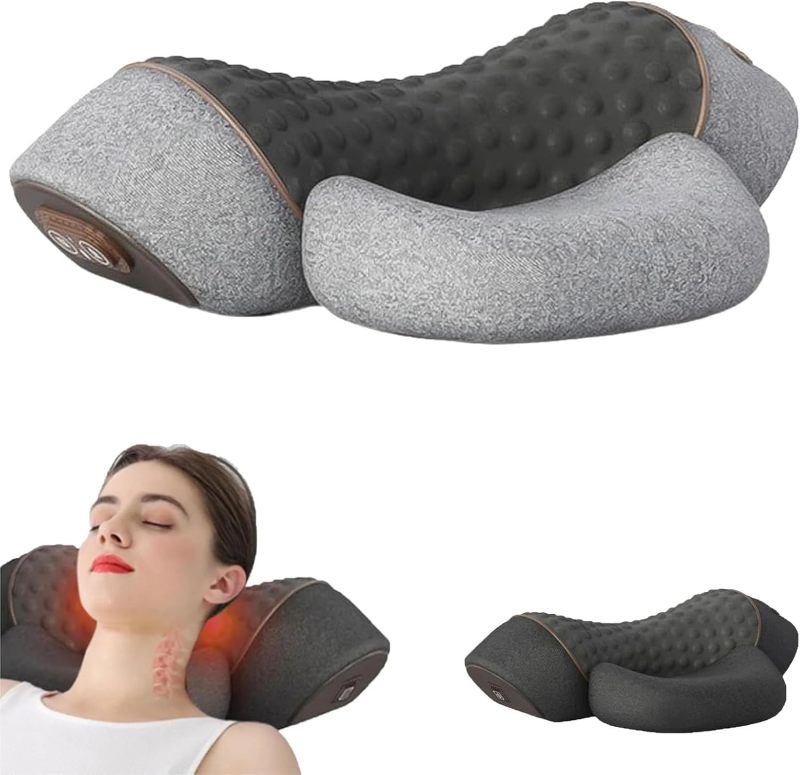 3 In 1 Heated Neck Massager Light Gray: 26° Cervical Traction, Electric Airbag Lifting, Simulated Muscle Relaxation Massage for Neck Shoulder Back Pain Relief, Home Office Travel Use - Image 2