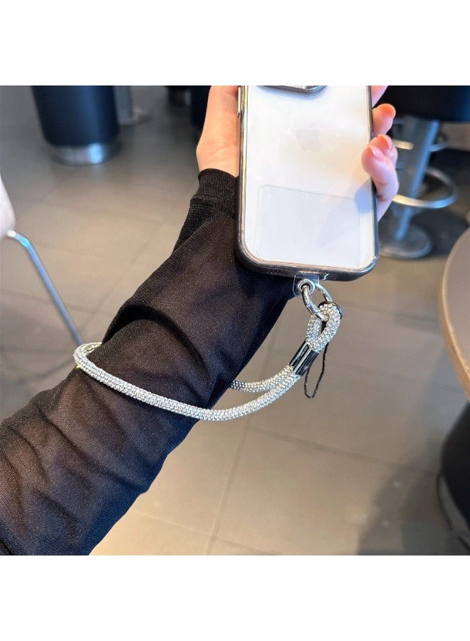 NIBEMINENT Beaded Phone Lanyard, Anti Lost Removable Wrist Strap, Rope Chain With Rhinestones Bracelet Pendant, Phone Keychain Lanyard,Purple - Image 2