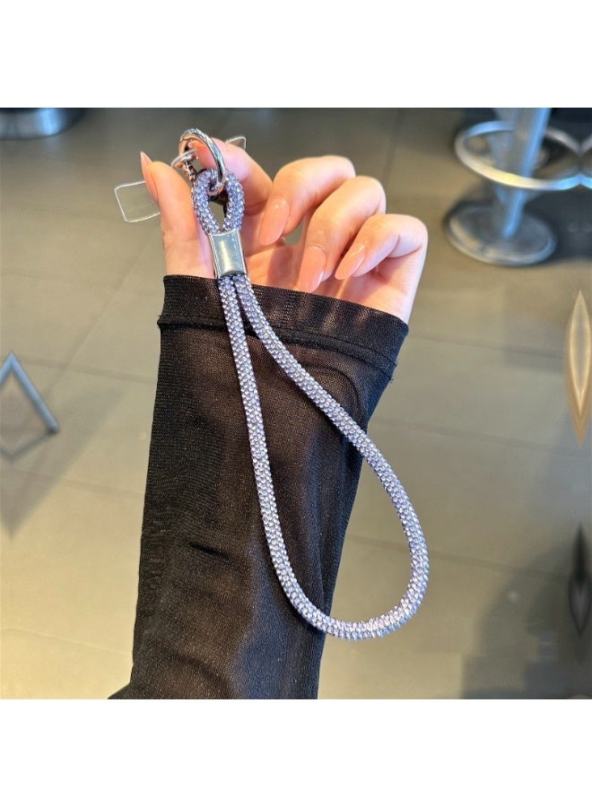 NIBEMINENT Beaded Phone Lanyard, Anti Lost Removable Wrist Strap, Rope Chain With Rhinestones Bracelet Pendant, Phone Keychain Lanyard,Purple - Image 1