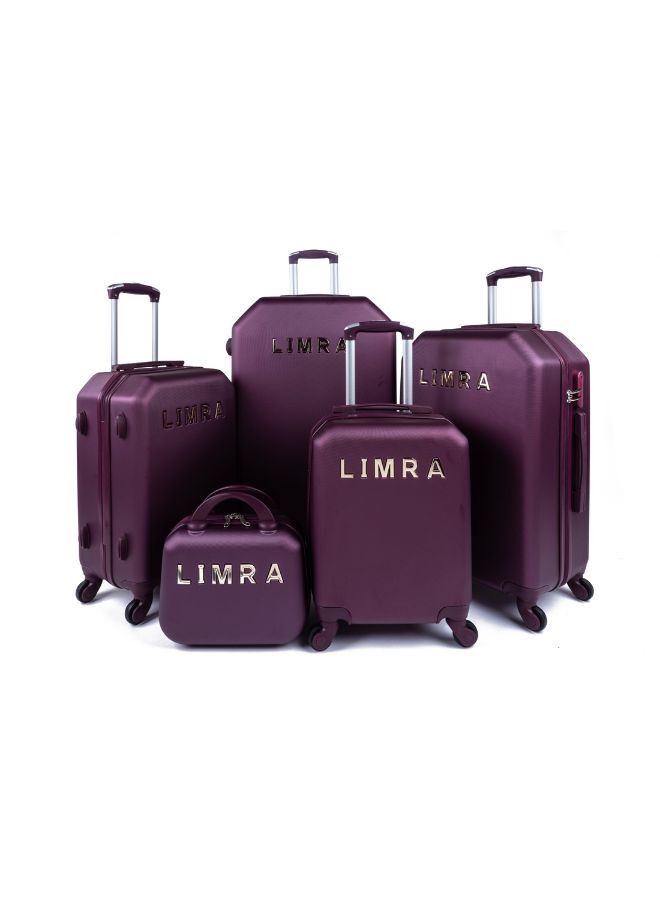 ليمرا طقم شنط سفر مكون من 5 حقائب أمتعة بعجلات و بتصميم صلب عنابي - Image 1