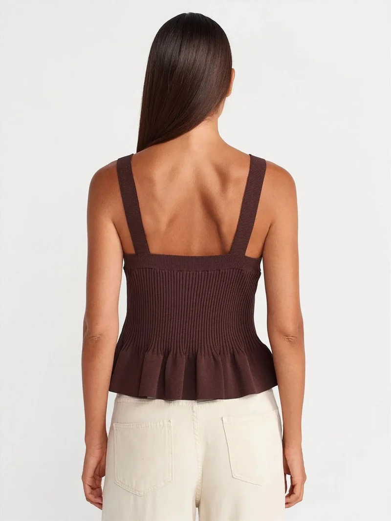 Dilvin DILVIN Fitted Ribbed Sleeveless Square-Neck Blouse
