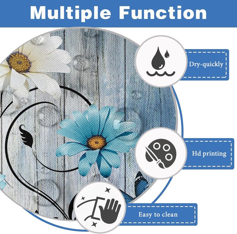 AAtter Blue Floral Flower Shower Curtain Rustic Boho Grey White Yellow Daisy Nature Black Botanical Teal Turquoise Unique Fabric Home Bathroom Decor Bathtub Set with 12 Hooks  60x72  Pretty - Image 2