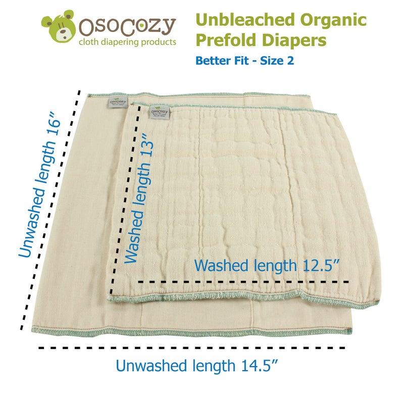 OsoCozy Organic Cotton Prefold Cloth Diapers Better Fit Large 4x8x4 Layering (6pk) - Super-Soft, Thick, Absorbent and Durable. Unbleached Natural Color. Fits 14-30 lbs. - Image 5