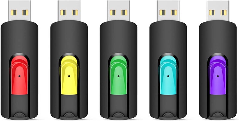 Aiibe 128GB USB Flash Drive 5 Pack - Red, Green, Cyan, Yellow, Purple - Image 1