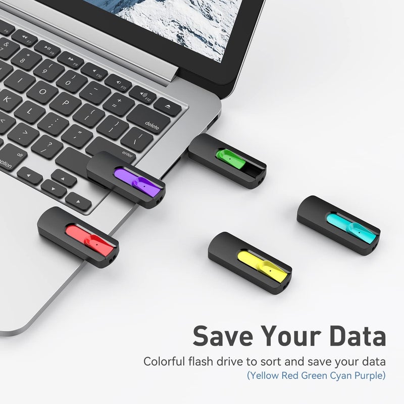 Aiibe 128GB USB Flash Drive 5 Pack - Red, Green, Cyan, Yellow, Purple - Image 2
