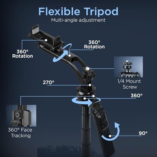 HIFFIN H8 AI-Powered 360° Auto Face Tracking Selfie Stick Tripod | 63-inch/160 cm Long Aluminium Extension Stand for Mobile & Camera | Quad-Leg Stability, Auto Rotation for Vlogging & Shooting - Image 2