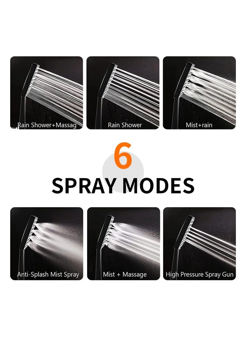 Shower Head Pressurized Heads with 6 Settings Spray Mode Square Power Universal Water Saving Large Black - Image 3