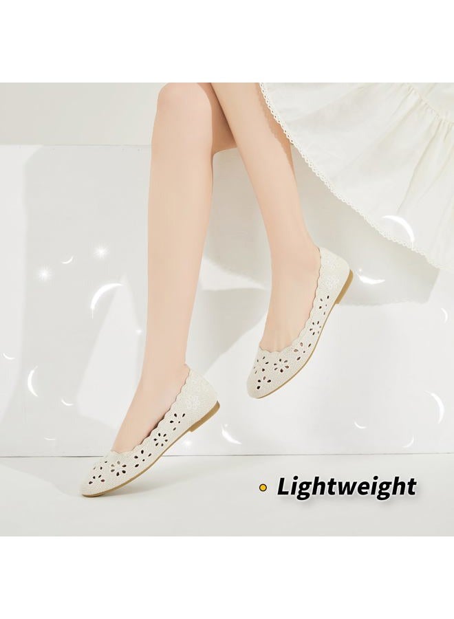 BABUDOG Mesh Ballet Flats Shoes for Women,Womens Flats Dressy Comfortable,Women's Dress Shoes with Flower Eyelets,Slip on Casual Walking Flats, Nude, 7 - Image 5