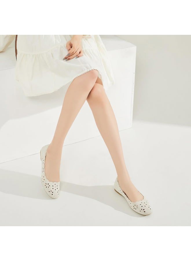 BABUDOG Mesh Ballet Flats Shoes for Women,Womens Flats Dressy Comfortable,Women's Dress Shoes with Flower Eyelets,Slip on Casual Walking Flats, Nude, 7 - Image 2