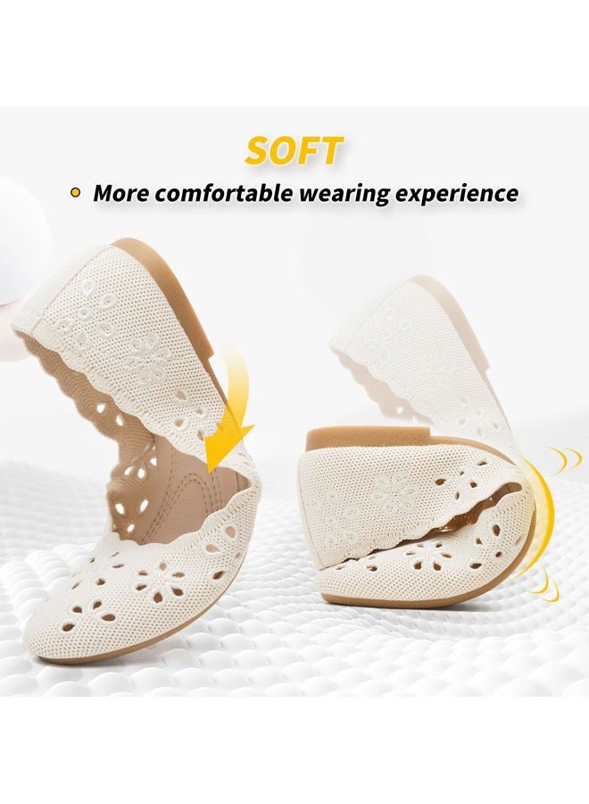 BABUDOG Mesh Ballet Flats Shoes for Women,Womens Flats Dressy Comfortable,Women's Dress Shoes with Flower Eyelets,Slip on Casual Walking Flats, Nude, 7 - Image 4