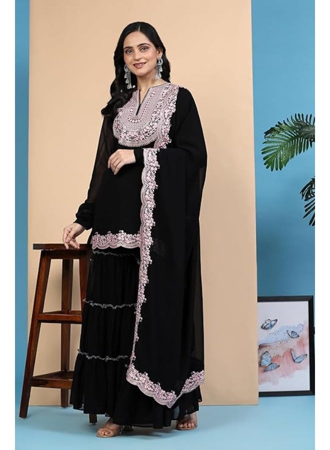 TRENDMALLS 2XL طقم كورتا شارارا من قماش جورجيت مطرز بالترتر مع دوباتا، طقم سالوار نسائي من تريندمالز - Image 2