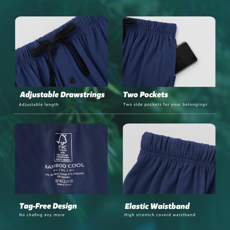 BAMBOO COOL Menâ€™s Pajama Shorts Soft Sleep Shorts Comfy Lounge Pajama Bottoms with Pockets (2 Pack) - Image 3