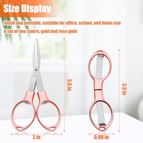 Vicsamer 2PCS Folding Scissors, Portable Travel Scissor, Gift for Men Glasses Shaped Mini Shear Telescopic Cutter, Anti Rust Stainless Steel Scissors for Fishing Sewing Home Office (Rose Gold, Gold) - Image 2