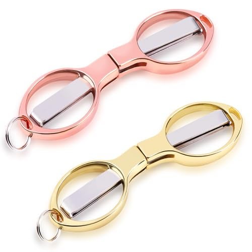 Vicsamer 2PCS Folding Scissors, Portable Travel Scissor, Gift for Men Glasses Shaped Mini Shear Telescopic Cutter, Anti Rust Stainless Steel Scissors for Fishing Sewing Home Office (Rose Gold, Gold) - Image 1