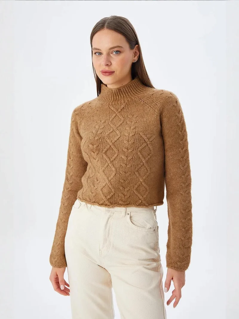 MixRay MIXRAY Argyle Pattern Ribbed Half Turtleneck Sweater