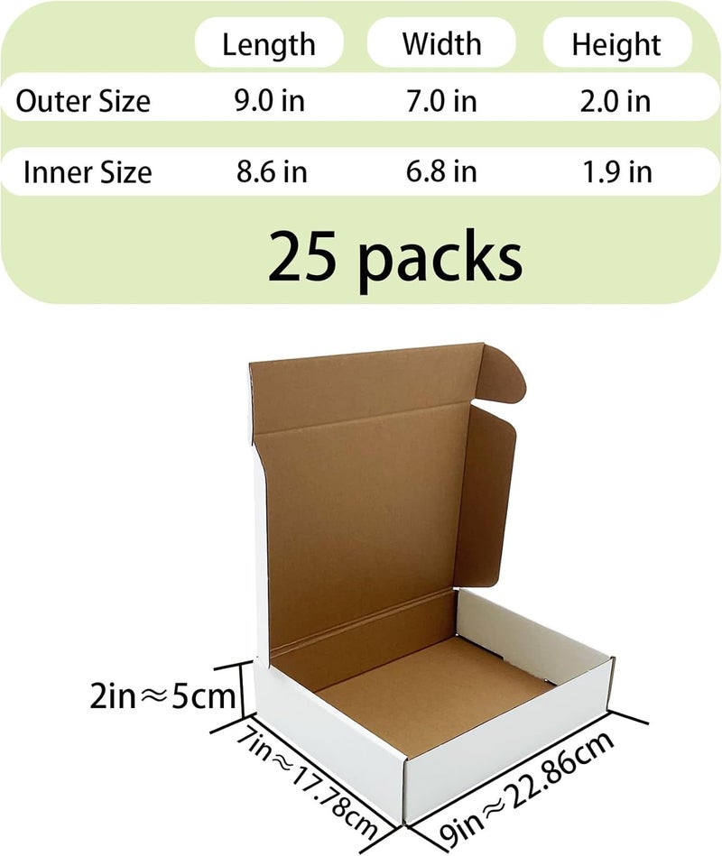 KIAECHWU White Shipping Boxes 9x7x2 inch 25 Pack,Corrugated Boxes Mailer Packaging for Mailing Small Business，E-Commerce Gift Boxes for Wrapping Present Moving Storage Heavy Duty Recycled Cardboard Boxes - Image 2