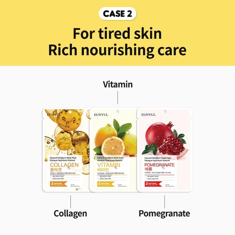 EUNYUL [PACK OF 10] Natural Sheet Mask Pack 10 types Korean Skincare Facial Mask Pack/Aloe, Collagen, Pearl, Hyaluron, Avocado, Pomegranate, Vitamin, Blueberry, Green Tea, Cucumber - Image 5