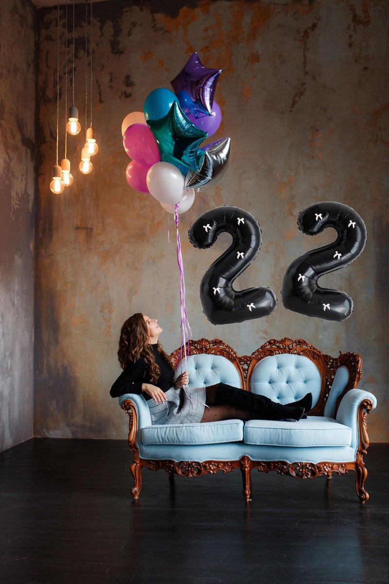 PLAP Birthday Number Balloon Bow Black Party Supplies 32 "Birthday Number Decoration (Number 2) - Image 4
