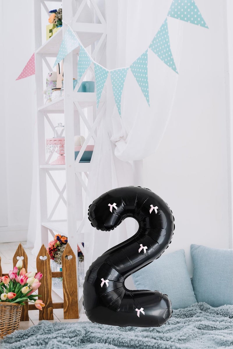 PLAP Birthday Number Balloon Bow Black Party Supplies 32 "Birthday Number Decoration (Number 2) - Image 3