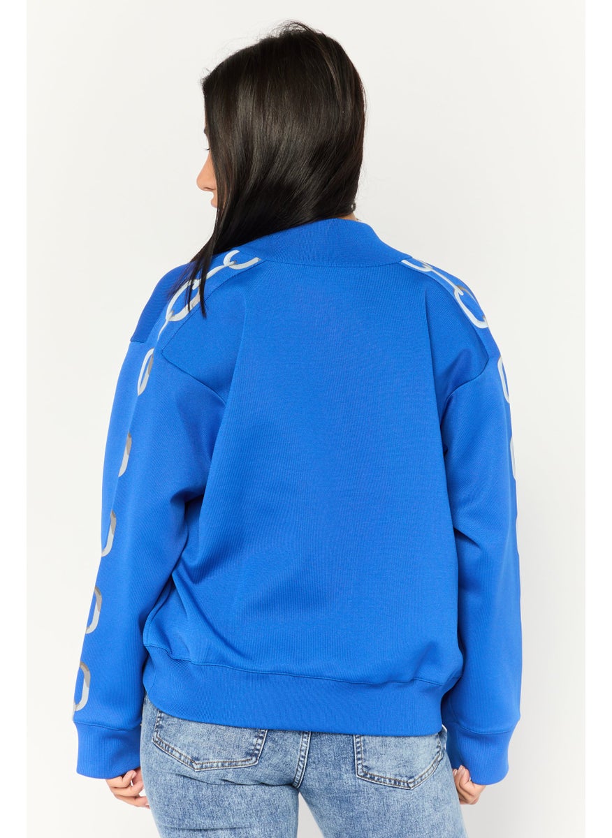 BURBERRY Women Embroidered Logo Bomber Jacket, Blue  - Image 4