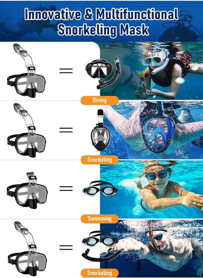 Necomi - Snorkeling Mask, Diving Mask, Silicone Skirt Tempered Glass Diving Goggle, Anti-fog and Leak-proof, With Camera Mount, 180° Folding Panoramic Diving and Snorkeling Goggles, Adult Teenager Swimming Goggles, For Diving, Snorkeling, Swimming - Image 1