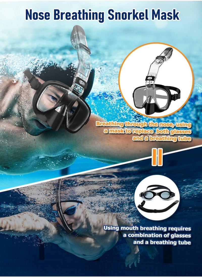 Necomi - Snorkeling Mask, Diving Mask, Silicone Skirt Tempered Glass Diving Goggle, Anti-fog and Leak-proof, With Camera Mount, 180° Folding Panoramic Diving and Snorkeling Goggles, Adult Teenager Swimming Goggles, For Diving, Snorkeling, Swimming - Image 1