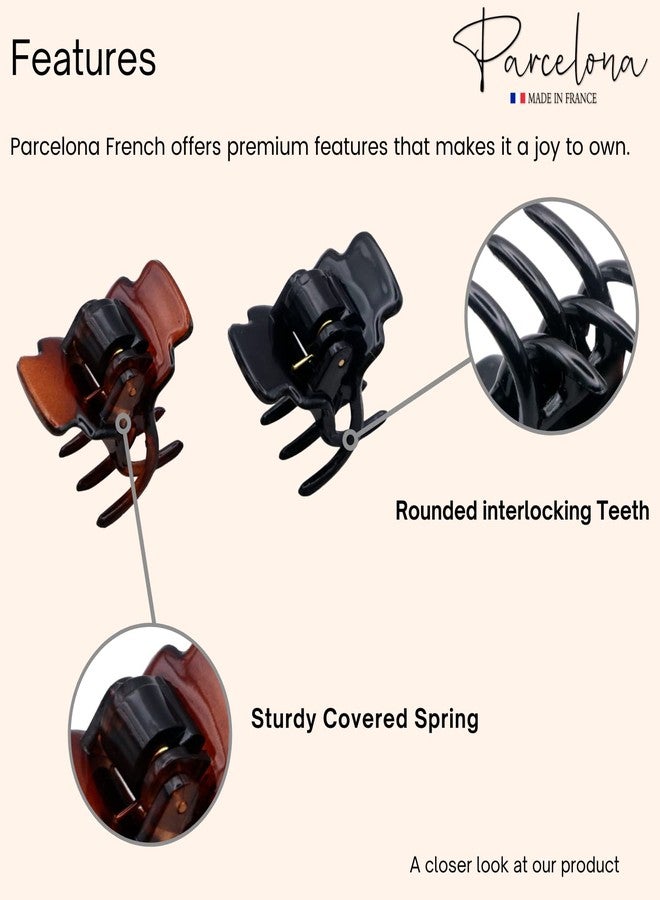 Parcelona French Glossy Square Very Small 3/4" Celluloid Set of 2 No Slip Grip Covered Spring Jaw Hair Claw Durable Styling Hair Accessories Women Strong Hold Girls Hair Claw Clips, Made in France - Image 3
