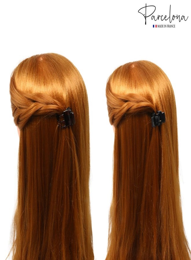 Parcelona French Glossy Square Very Small 3/4" Celluloid Set of 2 No Slip Grip Covered Spring Jaw Hair Claw Durable Styling Hair Accessories Women Strong Hold Girls Hair Claw Clips, Made in France - Image 4