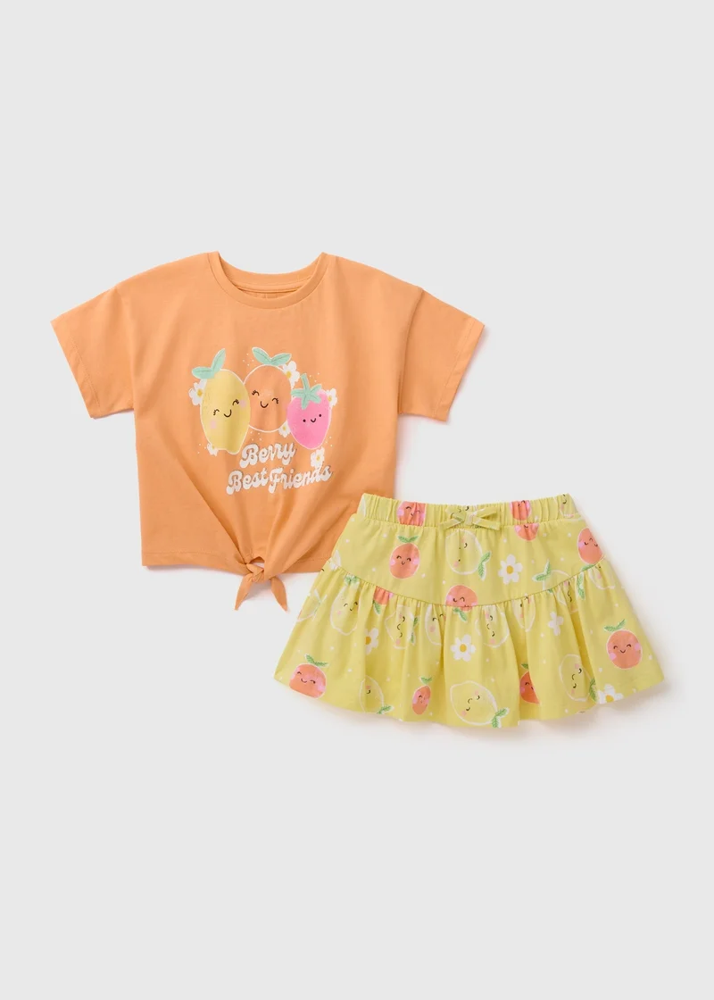 Matalan Girls Orange Fruit Print Top & Skort Set